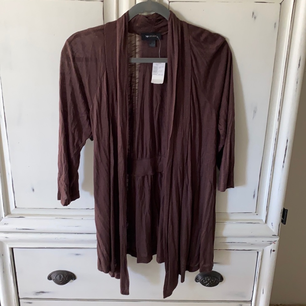 NWT AB Studio Chocolate Brown Open Front Cardigan